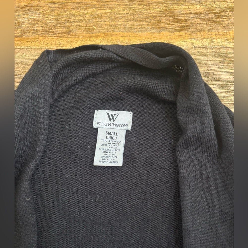 Worthington Asymmetrical Black Sleeveless Open front Cardigan vest size Small